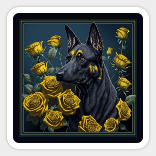 Belgian malinois yellow roses 2 Sticker